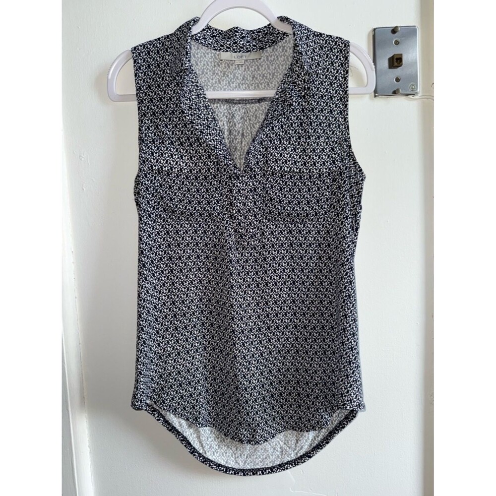 LOFT Black & White Abstract Mosaic Sleeveless Top - Size S